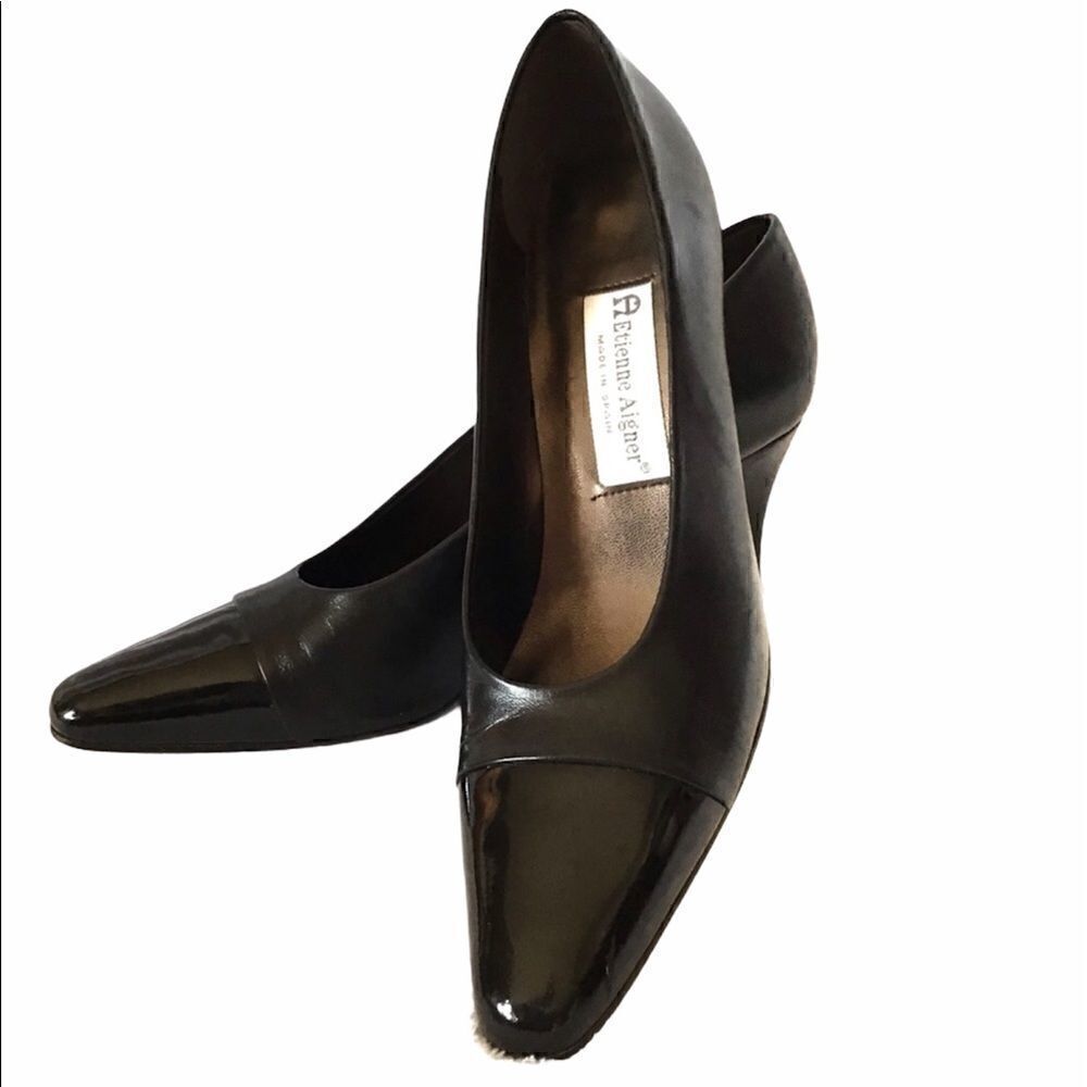 Etienne Aigner Leather Cap Toe Pumps - Picture 2 of 8